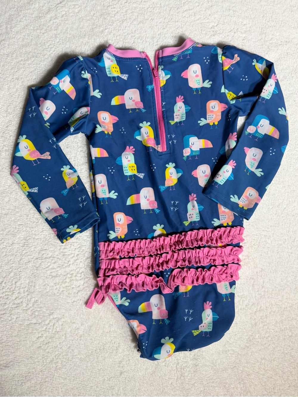 RuffleButts Long Sleeve Swimsuit Girls Size 3T Toucan Bird Print UPF 50+ - Picture 4 of 6